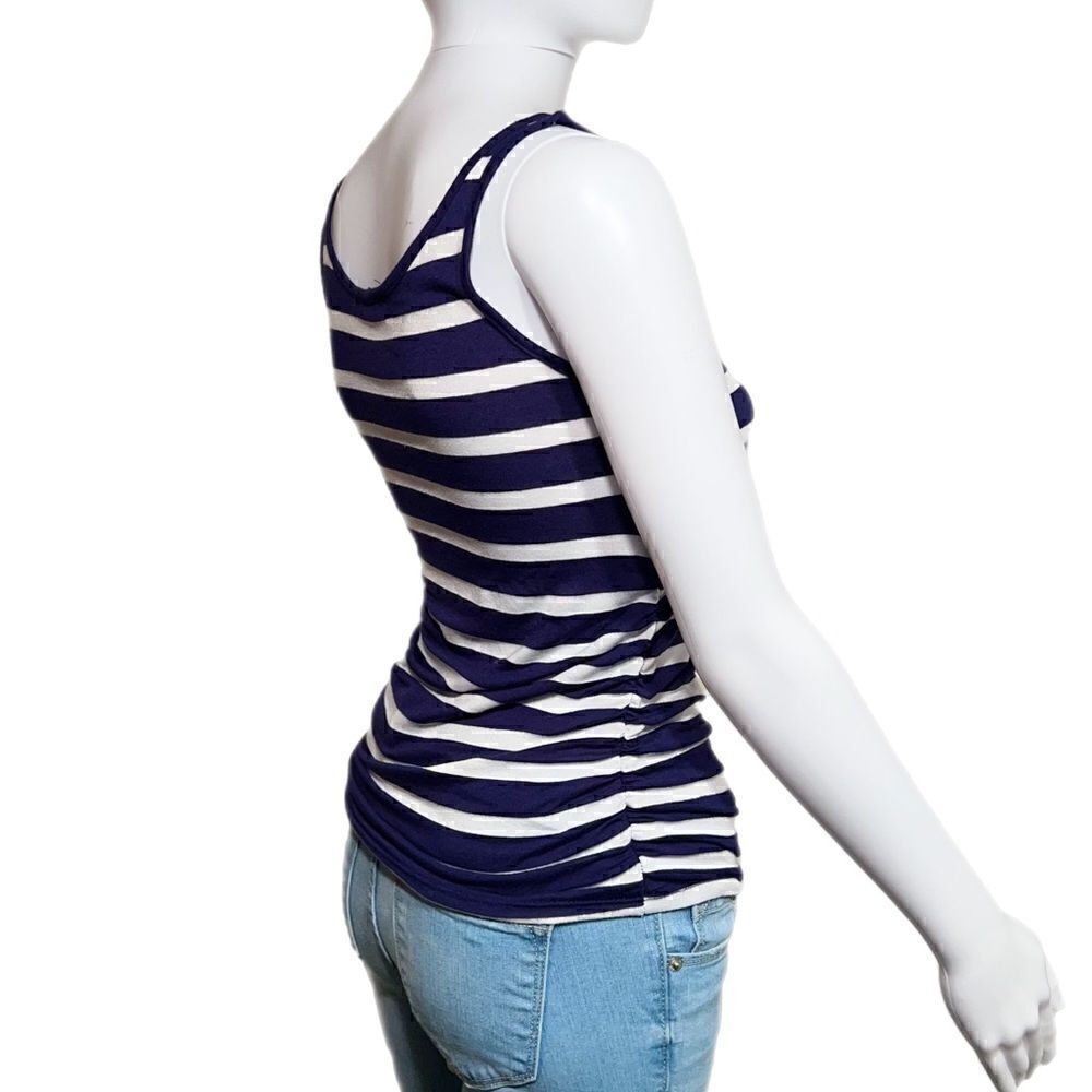 Navy Blue and White Striped Basic Tank - Picture 4 of 7